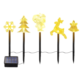 5Pcs Mixed Christmas Decoration Light Solar Stake Light Waterproof Reindeer Snowflake Bell Christmas Tree Santa Claus Light Outdoor Landscape Light By