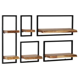 vidaXL Wall Shelf Set 5 Pieces Solid Acacia Wood and Steel