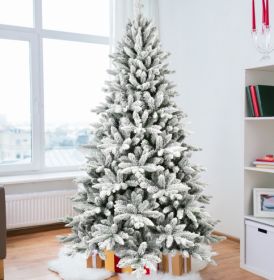 7FT PE & PVC Flocked Artificial Christmas Tree ,With 1514 Branch Tips And Metal Stand,Foldable Fake Tree With Realistic Snowy Foliage For Home Decorat