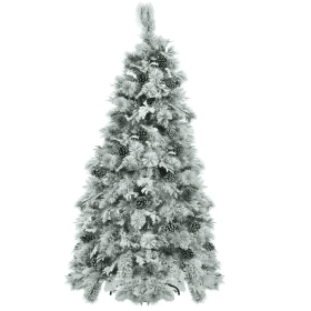 6FT Pre-Lit Spruce Snow Flocked Christmas Tree With Pine Cones, Artificial Xmas Tree With 403 Branch Tips,Mixed PE  PVC Branches, 250 Multi-Color LED