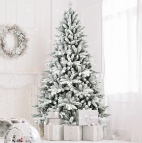 5FT PE&PVC Flocked Artificial Christmas Tree ,With 768 Branch Tips And Metal Stand,Foldable Fake Tree With Realistic Snowy Foliage For Home Decoration