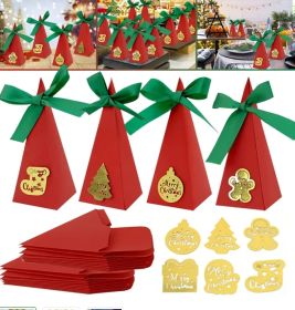 20PCS Christmas Candy Boxes 4 Styles Christmas Treat Gift Boxes Cute DIY Paper Box With Ribbon Triangle Sweet Boxes For Birthday Christmas Party Suppl