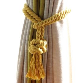 2Pcs Handmade Cotton Rope Curtain Holder Tie Backs Drapes Ball Tiebacks Holdbacks Tassel Home Decor, Yellow