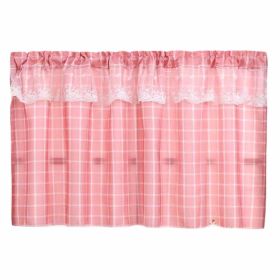 Pink Plaid Cafe Kitchen Curtains Half Window Curtain Bedroom Doorway Curtain, 55x24 inch