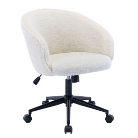 Desk Chair Faux Fur Task Chair; Modern Cute Accent Armchair Swivel Makeup Stool for Bedroom;  White