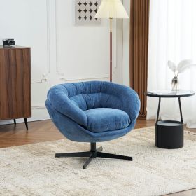 Chenille Upholstered 360° Swivel Club Chair/Accent Chair with Removable Cushion, Round Office Chair with Black Metal Base, Cotton Material