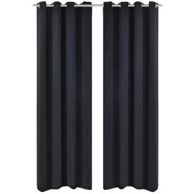 2 pcs Black Blackout Curtains with Metal Rings 53" x 96"