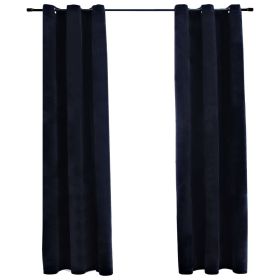 Blackout Curtains with Rings 2 pcs Black 37"x95" Velvet