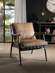 Berham Chestnut and Matt Iron Accent Chair with Metal Leg