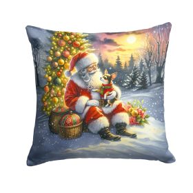 Chihuahua and Santa Claus Throw Pillow Machine Washable, Indoor Outdoor Decorative Pillow for Couch, Bed or Patio, 18Hx18W