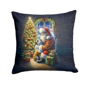 English Bulldog and Santa Claus Throw Pillow Machine Washable, Indoor Outdoor Decorative Pillow for Couch, Bed or Patio, 18Hx18W