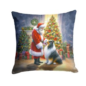 Collie and Santa Claus Throw Pillow Machine Washable, Indoor Outdoor Decorative Pillow for Couch, Bed or Patio, 18Hx18W