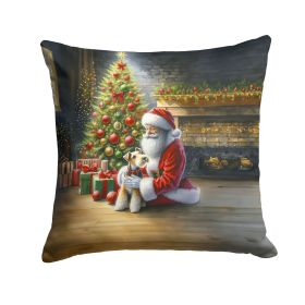 Fox Terrier and Santa Claus Throw Pillow Machine Washable, Indoor Outdoor Decorative Pillow for Couch, Bed or Patio, 18Hx18W