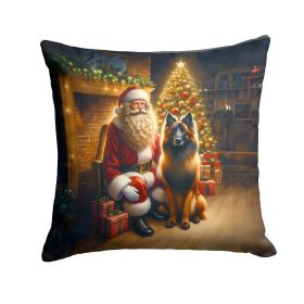 Belgian Tervuren and Santa Claus Throw Pillow Machine Washable, Indoor Outdoor Decorative Pillow for Couch, Bed or Patio, 18Hx18W