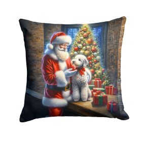 Bedlington Terrier and Santa Claus Throw Pillow Machine Washable, Indoor Outdoor Decorative Pillow for Couch, Bed or Patio, 18Hx18W