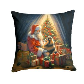 Finnish Spitz and Santa Claus Throw Pillow Machine Washable, Indoor Outdoor Decorative Pillow for Couch, Bed or Patio, 18Hx18W