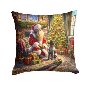 Wirehaired Pointing Griffon and Santa Claus Throw Pillow Machine Washable, Indoor Outdoor Decorative Pillow for Couch, Bed or Patio, 18Hx18W