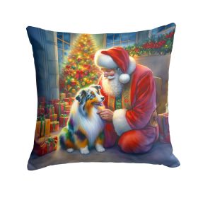 Australian Shepherd and Santa Claus Throw Pillow Machine Washable, Indoor Outdoor Decorative Pillow for Couch, Bed or Patio, 18Hx18W