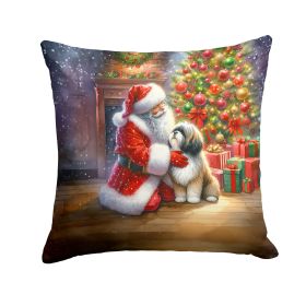 Lhasa Apso and Santa Claus Throw Pillow Machine Washable, Indoor Outdoor Decorative Pillow for Couch, Bed or Patio, 18Hx18W