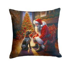 German Wirehaired Pointer and Santa Claus Throw Pillow Machine Washable, Indoor Outdoor Decorative Pillow for Couch, Bed or Patio, 18Hx18W