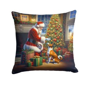 Basenji and Santa Claus Throw Pillow Machine Washable, Indoor Outdoor Decorative Pillow for Couch, Bed or Patio, 18Hx18W