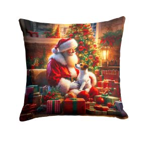 Jack Russell Terrier and Santa Claus Throw Pillow Machine Washable, Indoor Outdoor Decorative Pillow for Couch, Bed or Patio, 18Hx18W