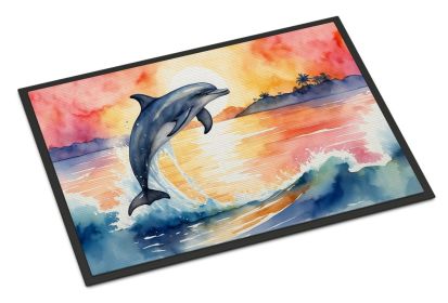 Dolphin Leaping at Sunrise Doormat Front Door Mat Indoor Outdoor Rugs for Entryway, Non Slip Washable Low Pile, 24H X 36W