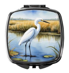 Snowy Egret in Coastal Marshes Compact Mirror Decorative Travel Makeup Mirror for Women Girls Gifts Pocket Makeup Mirror Folding Handheld