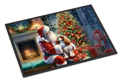 Cavalier Spaniel and Santa Claus Doormat Front Door Mat Indoor Outdoor Rugs for Entryway, Non Slip Washable Low Pile, 24H X 36W