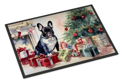 French Bulldog Cozy Christmas Doormat Front Door Mat Indoor Outdoor Rugs for Entryway, Non Slip Washable Low Pile, 24H X 36W