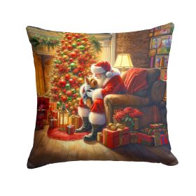 Yorkshire Terrier Yorkie and Santa Claus Throw Pillow Machine Washable, Indoor Outdoor Decorative Pillow for Couch, Bed or Patio, 14Hx14W