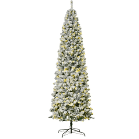 9ft Pre-Lit Snow-Flocked Slim Douglas Fir Artificial Christmas Tree With Realistic Branches, 550 LED Lights And 988 Tips