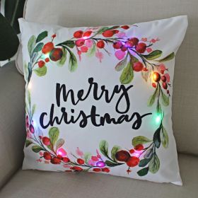 1 Pc Led Light Cushion Cover Wreath Print Christmas Decorations Funda Cojin for Living Room Christmas Pillow Case Home Decortion (Color: as pic D)