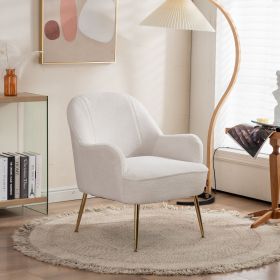 Modern Soft Teddy fabric Ivory Ergonomics Accent Chair Living Room Chair Bedroom Chair Home Chair With Gold Legs And Adjustable Legs For Indoor Home (Color: White)