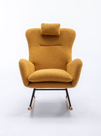 35.5 inch Rocking Chair, Soft Teddy Velvet Fabric Rocking Chair for Nursery (Color: Yellow, Material: Teddy Velvet)