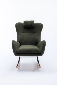 35.5 inch Rocking Chair, Soft Teddy Velvet Fabric Rocking Chair for Nursery (Color: Dark Green, Material: Teddy Velvet)