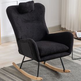 35.5 inch Rocking Chair with Pocket, Soft Teddy Fabric Rocking Chair for Nursery (Color: Black)