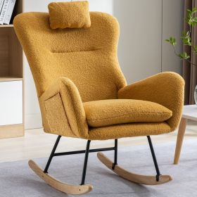 35.5 inch Rocking Chair with Pocket, Soft Teddy Fabric Rocking Chair for Nursery (Color: Turmeric)