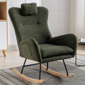 35.5 inch Rocking Chair with Pocket, Soft Teddy Fabric Rocking Chair for Nursery (Color: Dark Green)