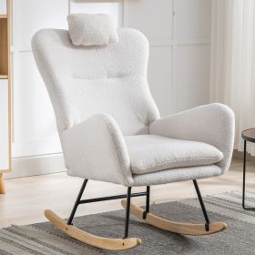 35.5 inch Rocking Chair with Pocket, Soft Teddy Fabric Rocking Chair for Nursery (Color: White)