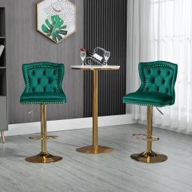 COOLMORE Bar Stools with Back and Footrest Counter Height Dining Chairs 2PC/SET (Color: Emerald)