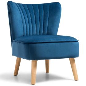 Modern Armless Velvet Accent Chair with Wood Legs (Color: Blue)