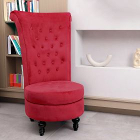 Royal Velvet High Back Armless Chair;  Retro Elegant Luxury Throne Chair;  Upholstered Tufted Accent Seat w/Storage for Dressing Room;  Living Room; (Color: Red)