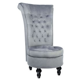 Royal Velvet High Back Armless Chair;  Retro Elegant Luxury Throne Chair;  Upholstered Tufted Accent Seat w/Storage for Dressing Room;  Living Room; (Color: Gray)