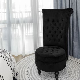 Royal Velvet High Back Armless Chair;  Retro Elegant Luxury Throne Chair;  Upholstered Tufted Accent Seat w/Storage for Dressing Room;  Living Room; (Color: Black)