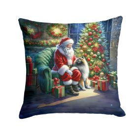 Keeshond and Santa Claus Throw Pillow Machine Washable, Indoor Outdoor Decorative Pillow for Couch, Bed or Patio, 18Hx18W (Default: Default)