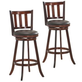 2 Pieces 360 Degree Swivel Wooden Counter Height Bar Stool Set with Cushioned Seat (size: 31 inches)