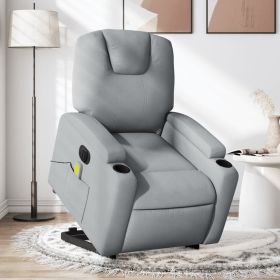 Electric Stand up Massage Recliner Chair Light Gray Fabric (Color: Gray)