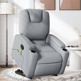 Stand up Massage Recliner Chair Light Gray Fabric (Color: Gray)