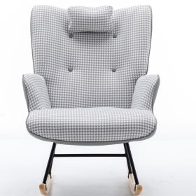 35.5 inch Rocking Chair, Reading Chair, Balcony Chair,Soft Houndstooth Fabric Leather Fabric Rocking Chair for Nursery (Color: Light Grey)